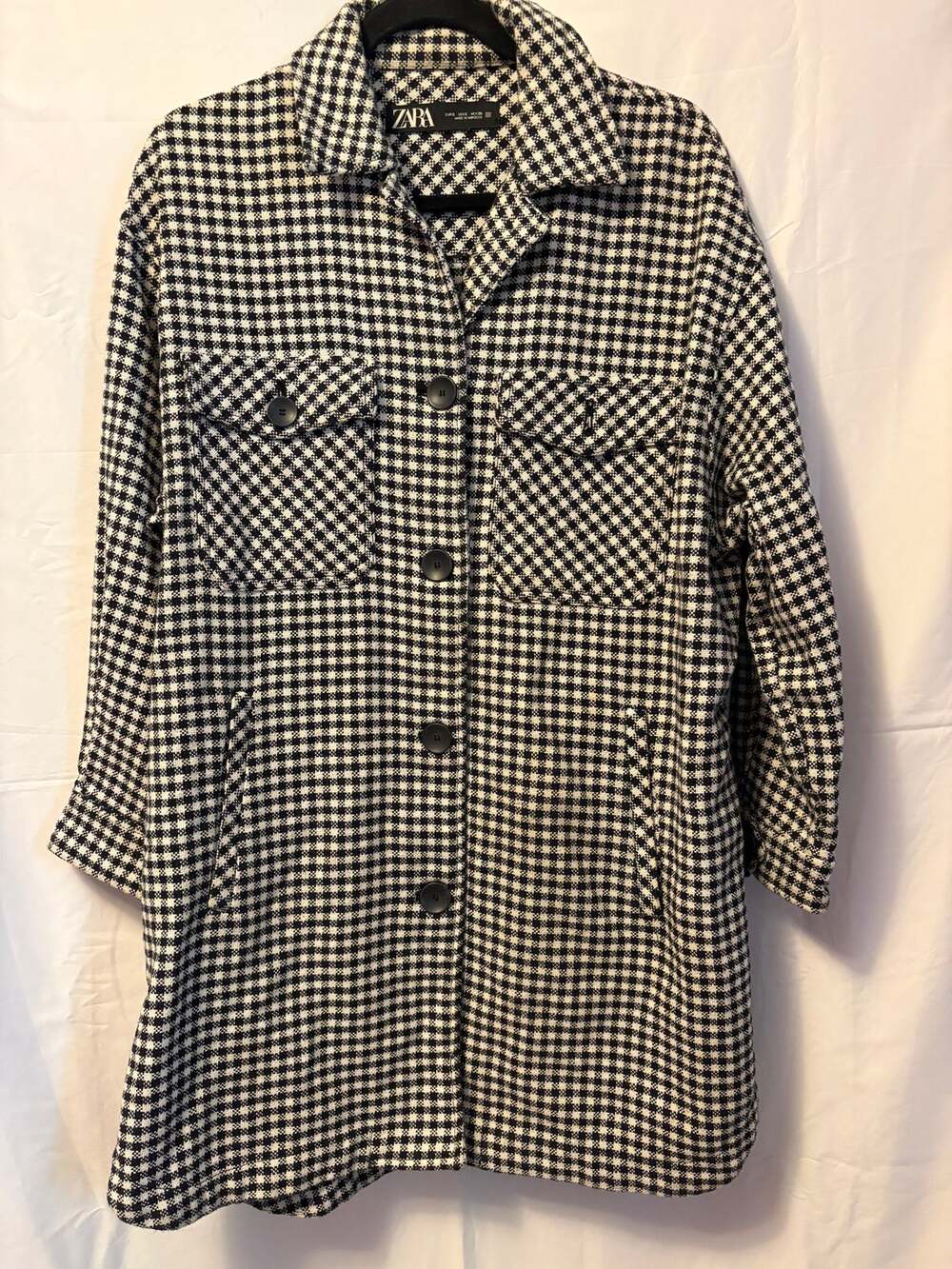 Zara Black and White Checkered Gingham Print Button Up Jacket Women's size S